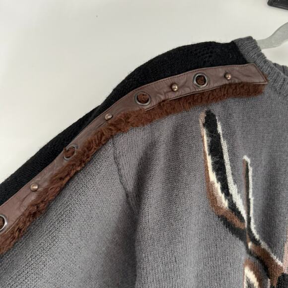 VTG Erez Deer Hunting Sweater Womens M Gray Pullover Wool Angora Leather Grommet - Picture 8 of 13